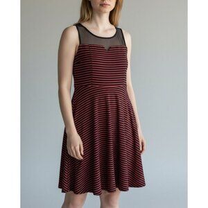 Torrid Size 0 Red & Black Striped Sleeveless A-Line Dress With Sheer Yoke Detail